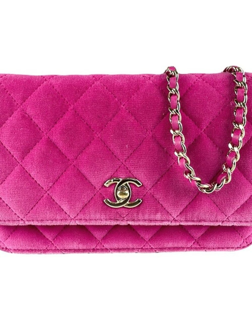 CHANEL Wallet on Chain Crossbody Bag Pink/Gold Velvet/Metal